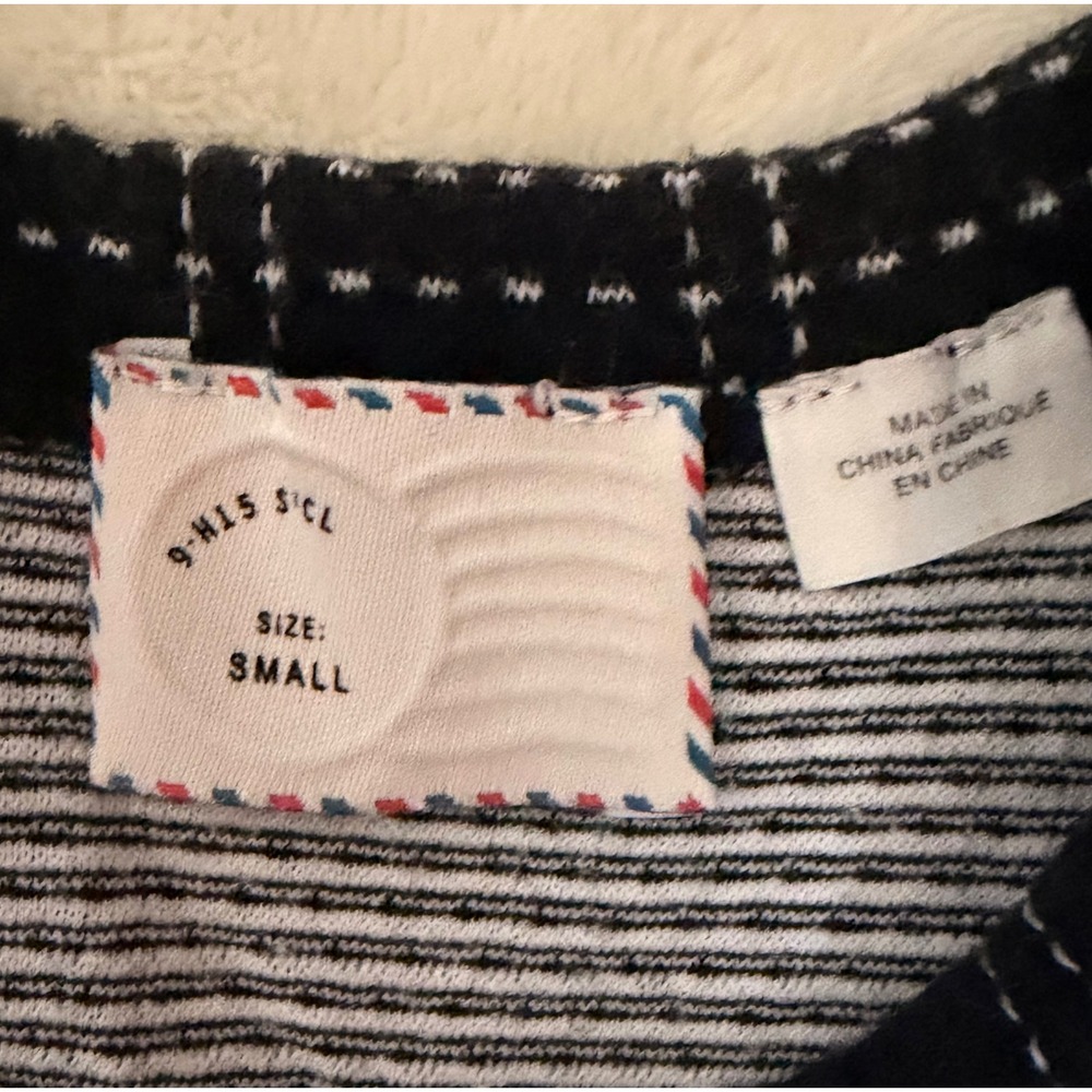 Anthropologie Postmark Keisha Grid Top Small Black White Windowpane Textured Tee - Picture 4 of 6